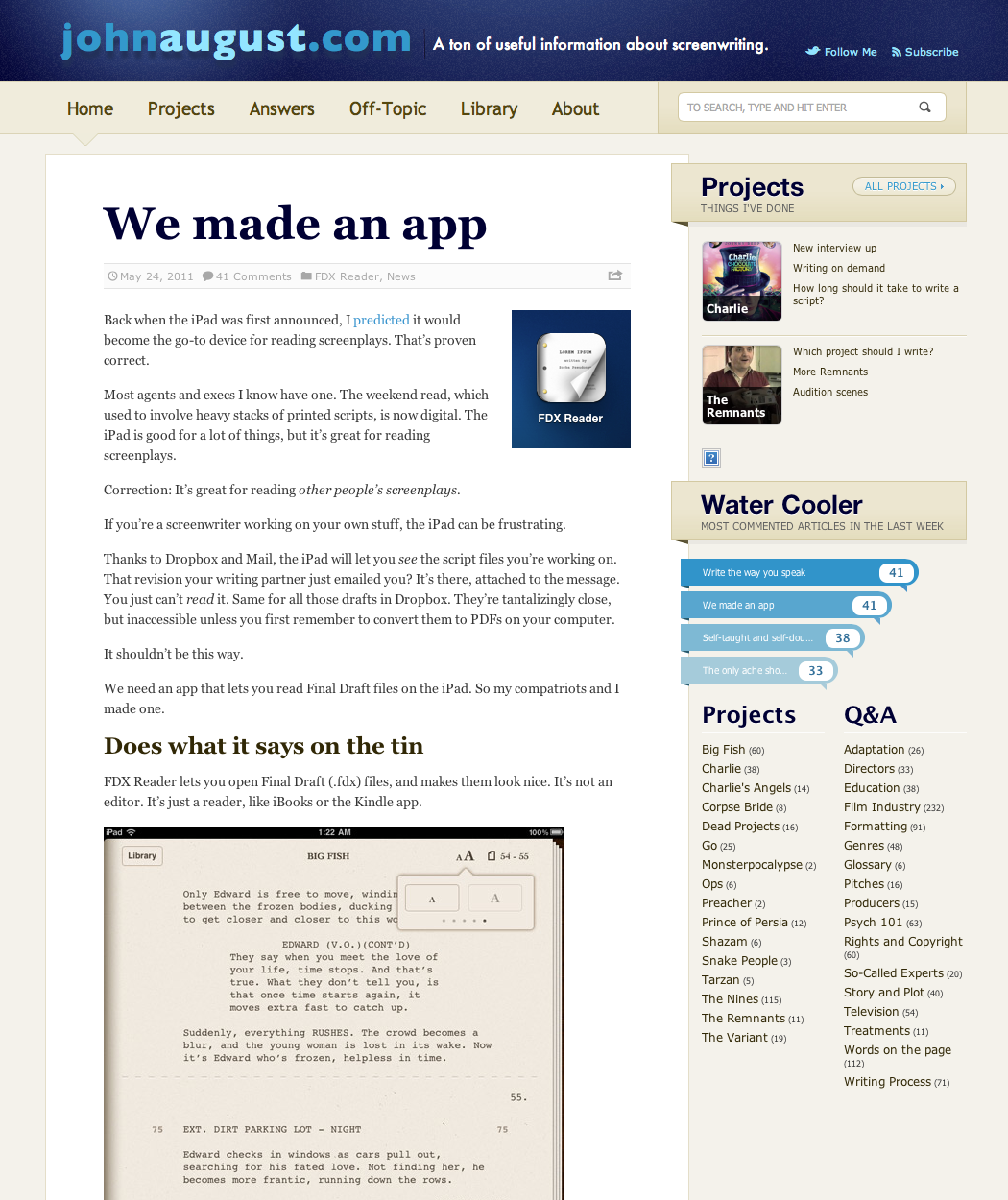 Johnaugust.com as it appeared July 2011
