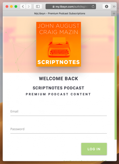 login screen