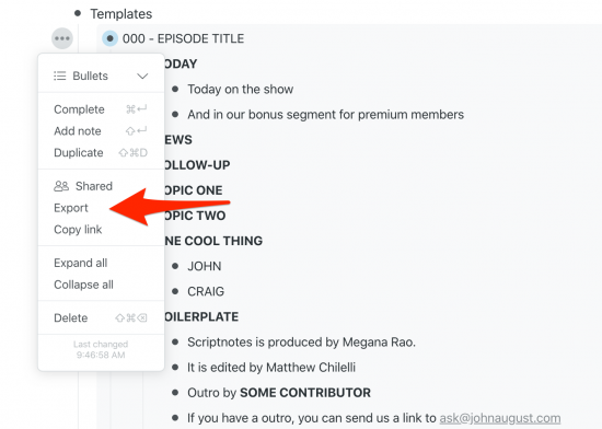 workflowy export