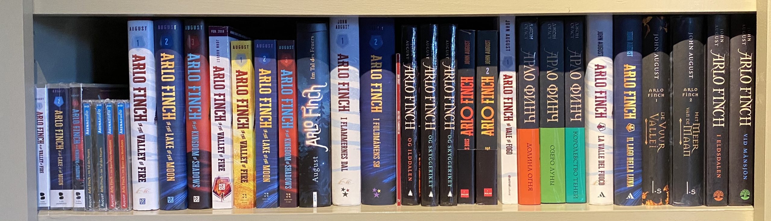 shelf with arlo finch books lined up
